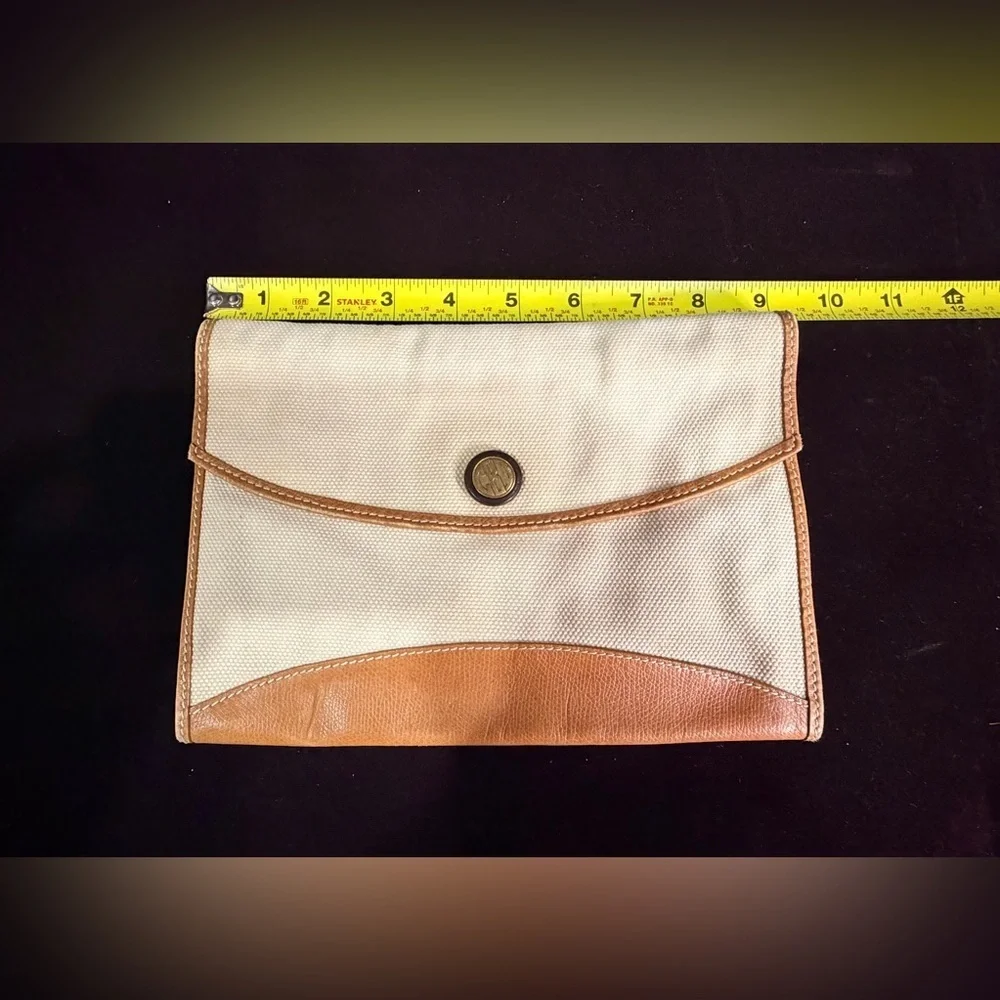 Vintage GBD Leather and Canvas Clutch Bag with Monogram Button